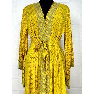 Recycled Vintage Silk Sari Robe Boho House <b>Kimono</b> Dressing Gown Geometric <b>Beach</b> Coverup for Bridesmaids Anniversary Gift Idea - Product Image 2