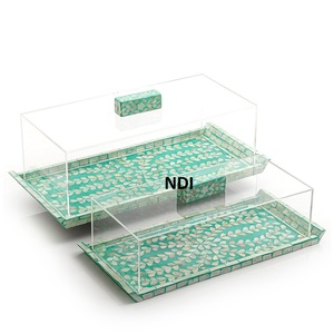 Multi Purpose <b>Cake</b> <b>Stand</b> With Mother Of Pearl Designer Wooden <b>Cake</b> <b>Stand</b> With <b>Glass</b> Dome For Birthday Party Celebration - Product Image 2