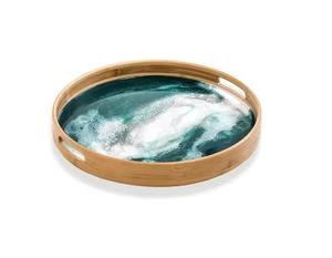 Plateau de service rond en bois de luxe avec un beau design imprimé en émail - Product Image 1