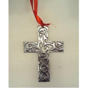 Adornos colgantes de Cruz de aluminio plateado de diseño en relieve para decoración colgante de pared de Navidad - Product Image 1