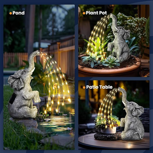 Statua da Giardino di Elefante in Resina con Luce LED, Scultura Animale per Esterni, Decorazione Ornamentale da Giardino - Product Image 3