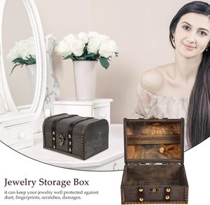 Caja de Cofre del Tesoro Caja de joyería vintage de madera con cerradura Caja decorativa Contenedor de joyería Cuero hecho a mano - Product Image 3