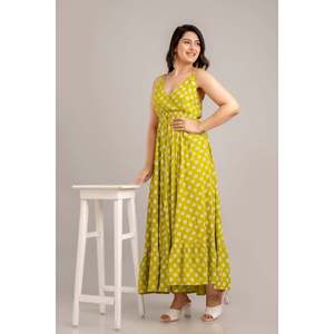 SHKUP1361 verde Floral estampado sin mangas Fit Flare Maxi vestido tamaño libre rayón elegante Sexy vestido de verano para mujer de oficina drapeado - Product Image 1