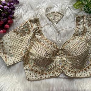 เสื้อชอลีผ้าไหมโรมันแท้เนื้อนุ่มสำหรับผู้หญิง งานปักสวยงาม เหมาะสำหรับงานปาร์ตี้ ผลิตในอินเดีย - Product Image 5