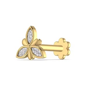 Beautiful 14KT <b>White</b> & Rose <b>Gold</b> Body Jewelry 0.03CT Diamond & Yellow Rose Pearl <b>Nose</b> Pin Wedding & Engagement Gift for Women - Product Image 2