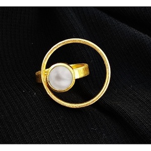Vintage Brass Gold Plated Amethyst Gemstone <b>Ring</b> Geometric Minimalist Fashion Jewelry Unisex Everyday Wear Bezel Setting - Product Image 5