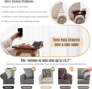 <span class=keywords><strong>Plateau</strong></span> de canapé 3-en-1 en <span class=keywords><strong>bois</strong></span> d'acacia avec porte-gobelet et support de téléphone rotatif à 360° - Product Image 5