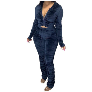 Women's <b>Sexy</b> Embroidered Breathable Fleece Short Top & Long Sleeve Solid Stacked Pants 2-Piece Jogger Sweat Suit <b>Set</b> for Summer - Product Image 6
