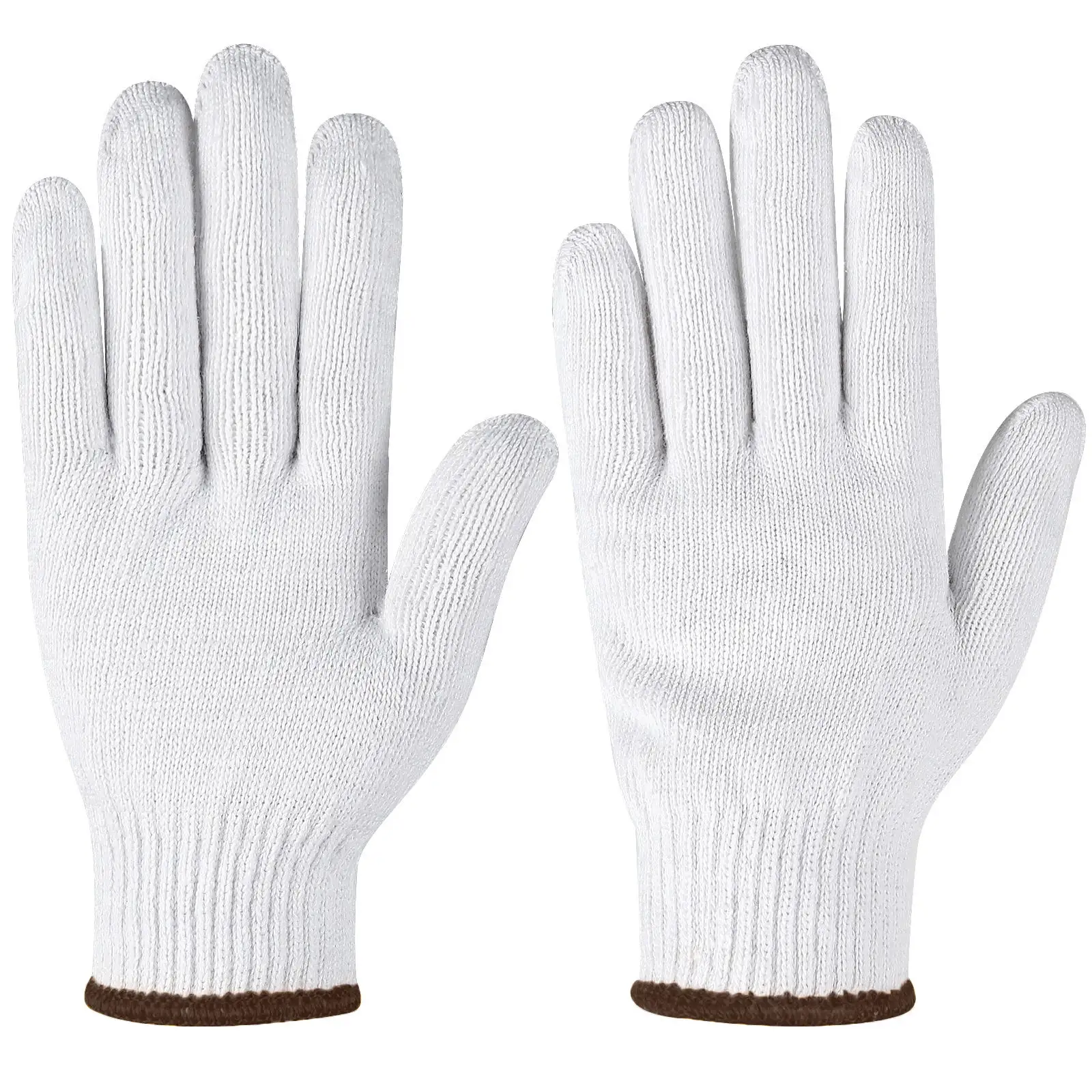 Luvas de mão tricotadas brancas brancas branqueadas naturais de calibre 7/10 Luvas de algodão para trabalho de segurança para trabalho de construção atacado