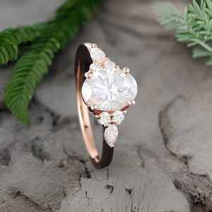 Anillo de Compromiso de Moissanita con Corte Ovalado, Estilo Vintage, Chapado en Oro Rosa de 14K sobre Plata 925, Anillo Nupcial Art Deco con Diseño de Racimo y Marquesa - Product Image 3