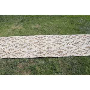 Tapis vintage 2,6x9 pieds, tapis turc, tapis persan en laine blanche - Product Image 3