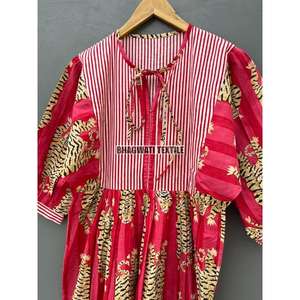 Vestido de cuello profundo a rayas de tigre naranja más vendido, bloque largo estampado de algodón, estilo dulce, cintura Natural, hilo tejido más cerca - Product Image 5