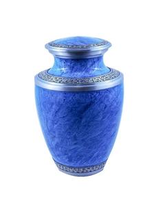 Urne funéraire gravée en argent pour cendres humaines Urne funéraire adulte fabriquée à la main-Grande urne funéraire pour cendres humaines-(bleu forêt) - Product Image 1