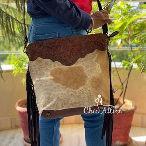 กระเป๋าถือหนังวัวแท้สำหรับผู้หญิงตะวันตกแบบสะพายข้าง - Product Image 1