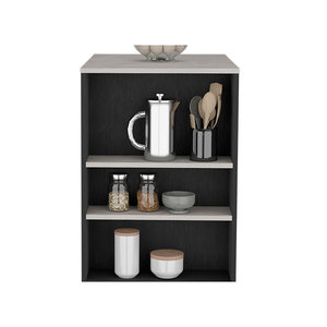 Chariot de cuisine Doyle avec trois étagères latérales, noir/bois de chêne, îlot de cuisine en marbre Ibiza - Product Image 6
