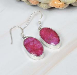 Boho Style rouge rubis 925 argent Sterling pierre précieuse à facettes crochet boucle d'oreille bijoux faits à la main forme ovale 925 argent cadeau pour les femmes - Product Image 3