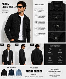 Men's Black Canvas Jacket Regular Fit Mandarin Collar <b>Covered</b> <b>Button</b> Closure Washed Cotton Casual Winter Style Breathable Quick - Product Image 5