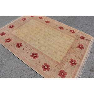 Vintage Turkish Rug Classic <b>Pink</b> Beige 5.3 X 7.5 ft Handmade Patchwork Design <b>Wool</b> Latex for Living Room Hallway for Teens - Product Image 4