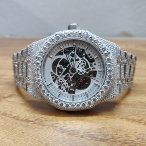 นาฬิกาเพชรระบบกลไกแบรนด์หรูสำหรับผู้ชายผู้หญิง VVS Moissanite เคสเหล็กคุณภาพสูงแก้วสีขาวทอง5มม. - Product Image 2