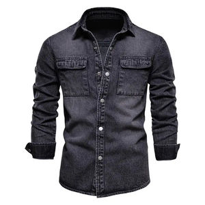 Veste en jean bleu et noir pour hommes, mode automne, tendance cool, vestes en jean pour hommes, veste décontractée, vêtements d'extérieur, service OEM personnalisé - Product Image 3