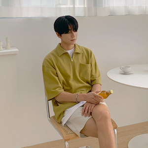 Polo Vintage para hombre, Camiseta holgada de cuello alto para la frente, Top de manga corta con media cremallera, tendencia de verano - Product Image 2