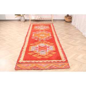 Herki Rug, 3.1x11.1 ft Vintage Rug, <b>Red</b> Bordered Rug <b>Wool</b> - Product Image 2
