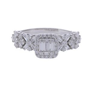 แหวนเพชรสีทองคำขาวสำหรับผู้ชาย14k ประดับด้วยเพชรทรงกลมบาแกตต์ธรรมชาติและทรงสร้อยประดับดอกไม้ทรงโค้งสง่างามไม่ซ้ำใคร - Product Image 1