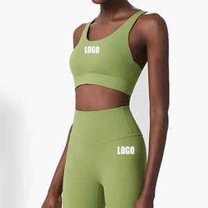 OEM Custom 2-Piece Yoga Set <b>Cropped</b> Longline Bra Top & Full-Length <b>Leggings</b> Workout Gym Conjuntos for Women - Product Image 4