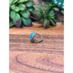Navajo Turquoise & Sterling Silver Gemstone <b>Ring</b> Bezel Set <b>Dainty</b> Hip-Hop Style Fine Jewelry for Everyday Wear Size 5.75 - Product Image 5