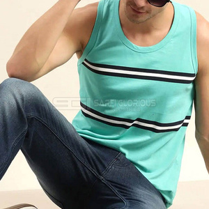 <b>Men's</b> Custom Gym Fitness Tank Top Sleeveless Striped Print Racerback <b>Stringer</b> Muscle Fit Cotton Sportswear <b>Vest</b> - Product Image 2