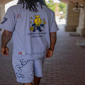 Conjunto de Camiseta y Pantalones Cortos de Jersey de Algodón de 250 GSM para Hombre y Mujer, Camiseta Extra Grande con Logotipo Desgastado, Camiseta de Corte Regular - Product Image 6