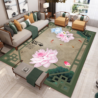 Tapis Moderne Abstrait Personnalisé pour Salon, Grand Tapis en Velours, Motif Floral Cristallin, Style Peinture à l'Encre Chinoise, Antidérapant à Pois