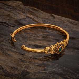 Antique Fashion Copper Alloy Flower Bangle with Gold Polish Green/<b>Ruby</b>-Green Synthetic Stones for Women's Wedding 184519 Kada - Product Image 4