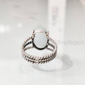 Bague pour femme aigue-marine naturelle pierre précieuse mars pierre de naissance 3 bande bohème torsadée bijoux faits à la main bague en argent Sterling 925 - Product Image 6