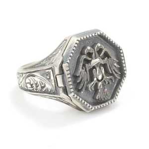 Bague pour homme en argent sterling 925 avec motif d'aigle anatolien et diamant plaqué or, prête pour le mariage, à porter au quotidien, avec porte-stylo - Product Image 1