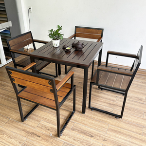 Contemporary 4-Person Wooden Table and Chair <b>Set</b> with Iron Frame CBCF193 - Product Image 2