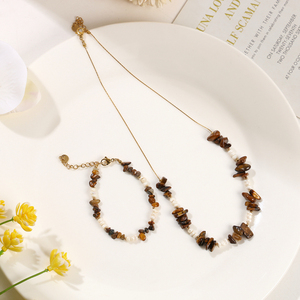 Bohemian Shell Imitation Pearl Necklace and <b>Bracelet</b> <b>Set</b> Gold Plated Women's Jewelry Gift - Product Image 2
