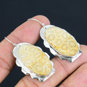 Hermosos pendientes de piedras preciosas de Coral, Pendientes colgantes de plata hechos a mano de alambre francés de Plata de Ley 925 para mujeres y niñas, joyería - Product Image 2