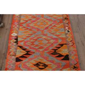 Tapis de couloir turc Kilim 3,1x9,5 pi (94x291 cm), tapis persan vintage orange - Product Image 3