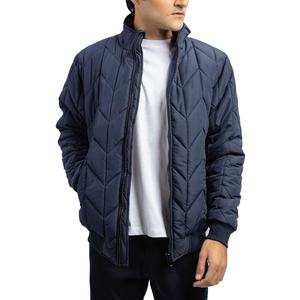 Chaqueta acolchada de nailon azul para hombre, chaqueta cálida de invierno con cremallera ajustada geométrica, característica transpirable - Product Image 1