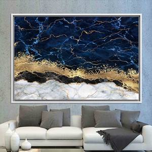 Art mural moderne sur toile imprimée bleu marine et or - Design abstrait élégant, TOILE ENCADRÉE BLANCHE - Product Image 1