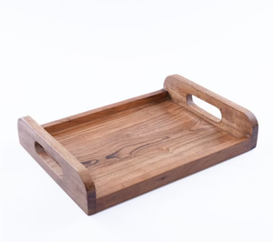 Bandeja de servicio de madera de acacia con asas Bandeja de desayuno de madera natural Bandeja de comida rectangular rústica para café Té Snacks Cocina - Product Image 3