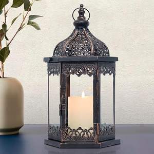 Lanternes Lanterne décorative d'intérieur vintage d'extérieur avec bougeoir en métal - Product Image 1