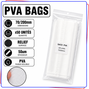 Sacs PVA 70x140mm 70x200mm 50 unités à dissolution rapide, solubles dans l'eau, sans résidus, pour appâts de pêche à la carpe, finition de précision - Product Image 3