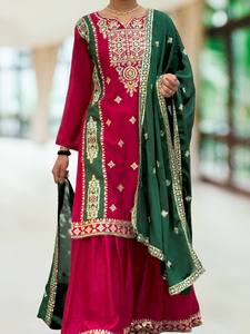 2025 Colección Nuevo diseñador Pure Chinon Silk Top Bottom Dupatta Set Ropa de fiesta para la cultura india y pakistaní - Product Image 3