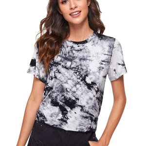 T-shirt décontracté en coton pour femme, écologique, manches courtes, uni, teinture unie, style Y2K, doux, style chinois et coréen, vente en gros - Product Image 4