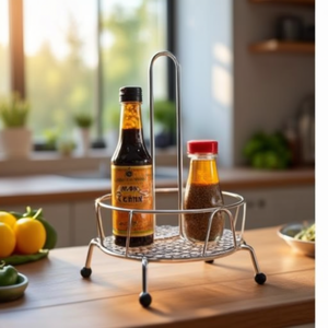 Étagère de rangement de cuisine en acier inoxydable chromé poli 292025, type sur pied, pliable, avec support à épices - Product Image 3