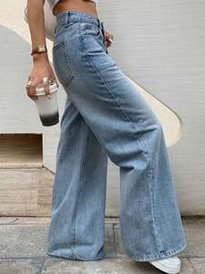 <span class=keywords><strong>Jean</strong></span> évasé <span class=keywords><strong>pour</strong></span> <span class=keywords><strong>femme</strong></span> en denim respirant, écologique, séchage rapide, style vintage, élastique, délavé, couleur unie, idéal <span class=keywords><strong>pour</strong></span> l'été - Product Image 6