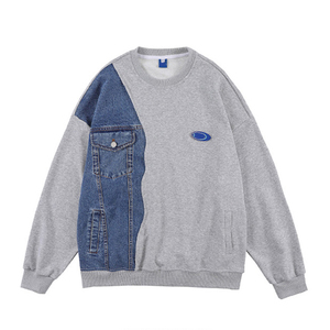 Sudaderas personnalisé Oem unisexe col rond sweats hommes mode sweats à capuche en denim et coton éponge français colour block - Product Image 2