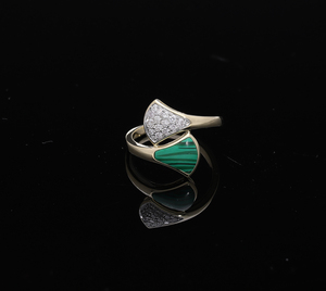 Bague de créateur élégante en or rose plaqué rhodium 14 carats avec incrustation de malachite à rayures en grappe de diamants naturels bijoux de déclaration classiques - Product Image 4